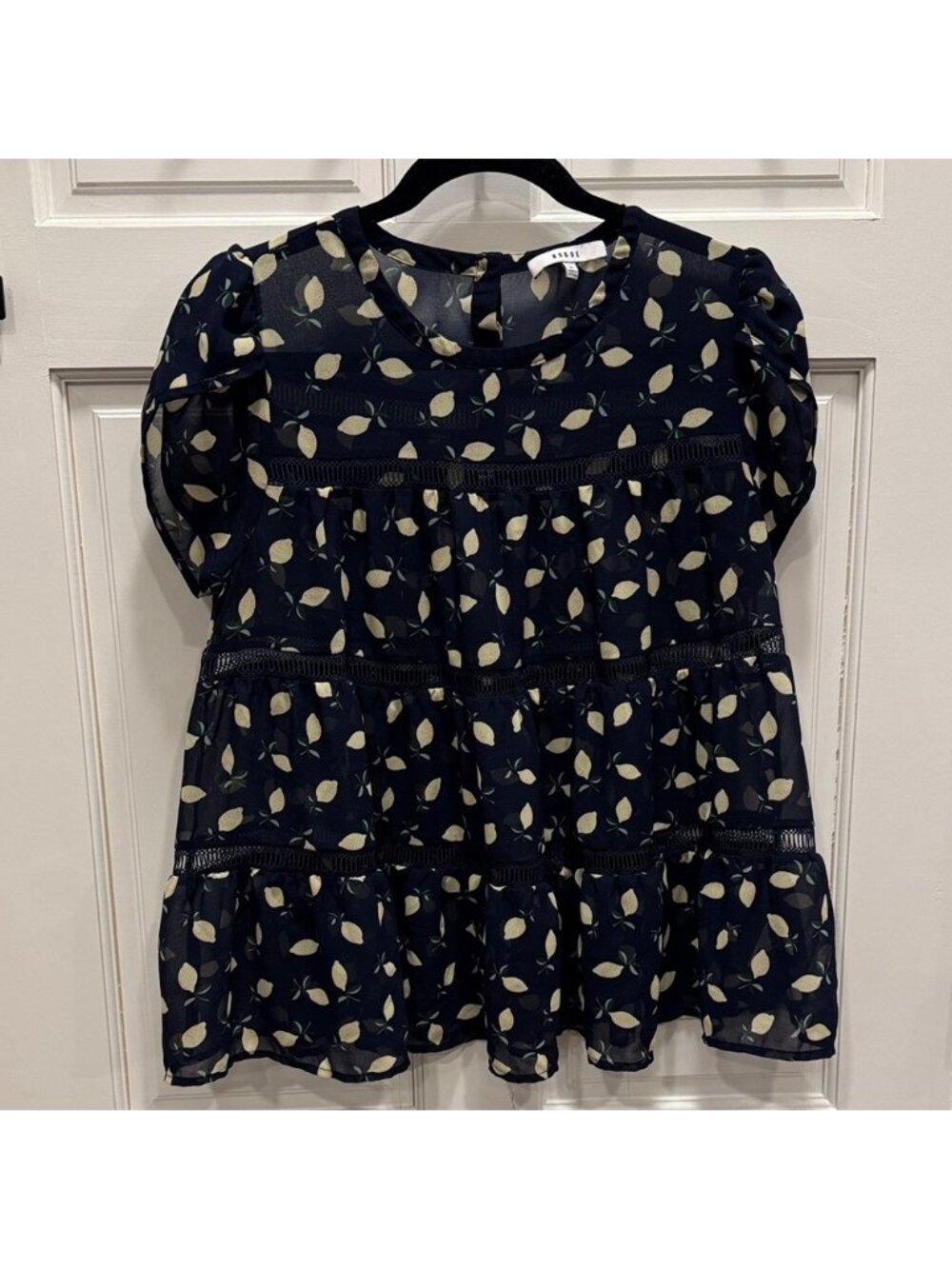 Navy Leaf Print Blouse